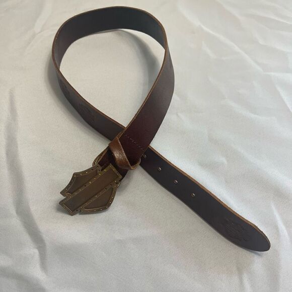 Harley Davidson Brown Embossed Belt Size 28 - Picture 1 of 9